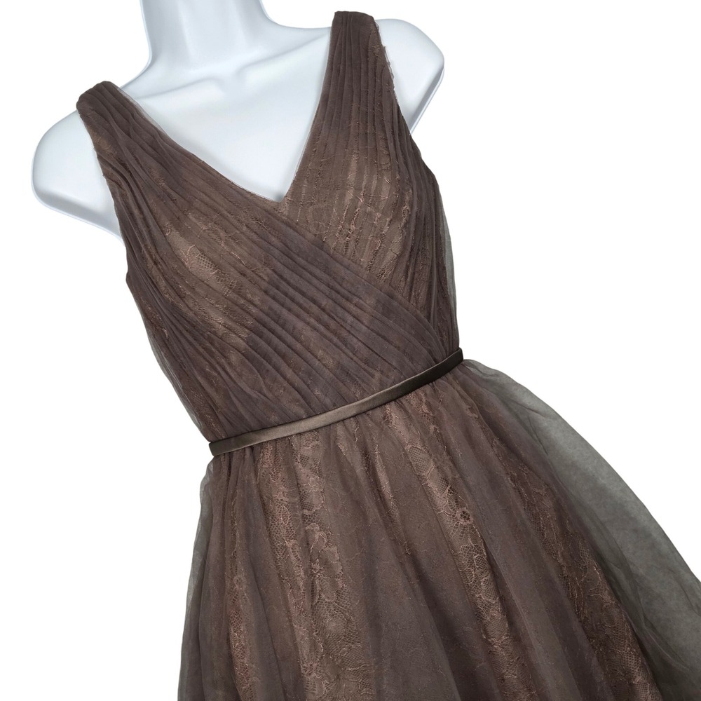 White‎ Vera Wang Women 6 Cocktail Tulle Lace Dress Charcoal Gray Above Knee